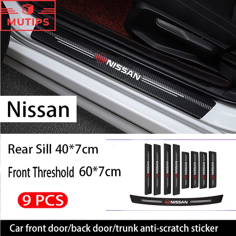 日產9件汽車碳纖維門檻保護貼紙防刮防滑用於Nissan Terra Livina Note Xtrail Magnite