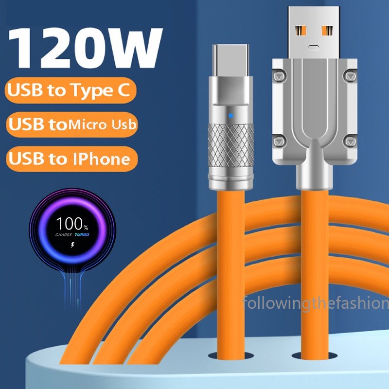 120w 6A Type c 快速充電器數據線 Micro Usb 數據線充電液體矽膠充電適用於小米紅米 Note12