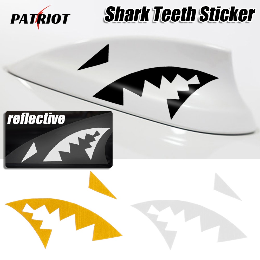 1對反光鯊魚牙天線貼紙汽車外飾造型配件創意汽車鯊魚鰭貼紙防水鯊魚嘴貼花多色個性裝飾