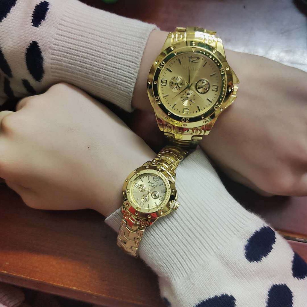 情侶對錶禮物JHLF品牌黃金色鎢鋼帶學生男手錶熱銷款