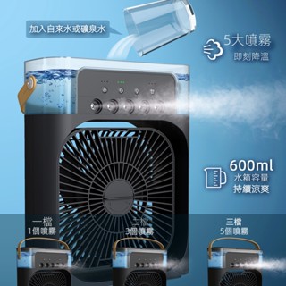 噴霧小風扇 五孔加濕氛圍燈多功能小型製冷空調 快速降溫 USB迷你風扇水冷靜音冷風機