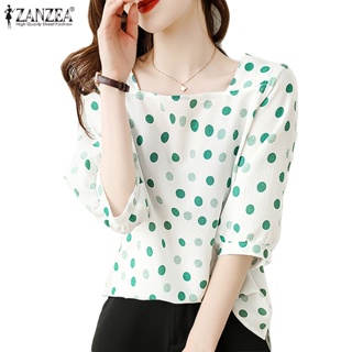 Zanzea 女式韓國優雅休閒方領半袖圓點襯衫