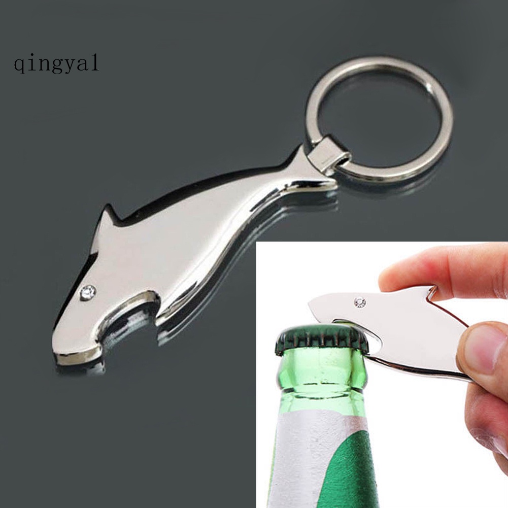 Qya創意鯊魚鑰匙扣魚罐開瓶器鑰匙扣戒指生日禮物