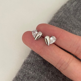 925純銀耳環精緻鑽石愛心水滴耳環簡約時尚百搭耳飾銀針