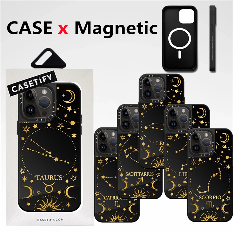 高品質 CASETiFY 磁性手機殼【星座星空符號】適用於 iPhone 13 14 15 Pro Max 時尚黑色鏡面