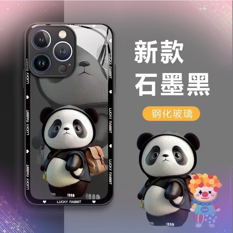 背包熊貓適用蘋果13promax手機殼新款Iphone13金屬漆玻璃殼全包
