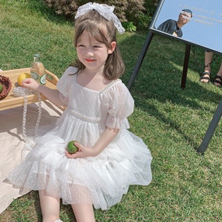 [喜 番]024 女童洋裝夏季新款兒童蛋糕連身裙白色時尚洋氣網紗洋裝