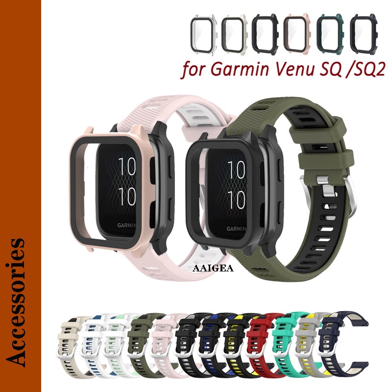 硬質保護殼 矽膠錶帶 適用於 佳明 Garmin Venu Sq 2 鋼化玻璃屏幕保護膜