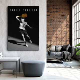 Roger Federer 網球傳奇溫布爾登金色球拍運動現代帆布牆藝術海報印刷家庭辦公室牆壁裝飾