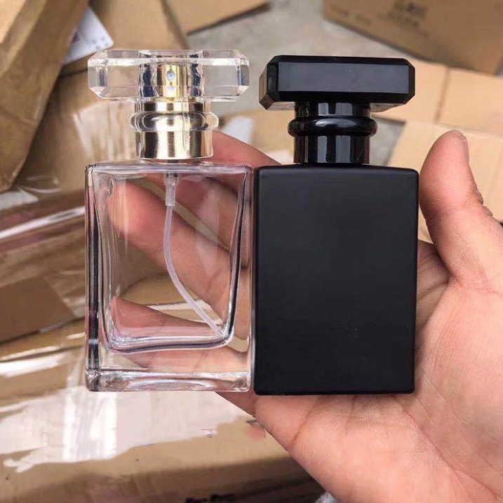 30/50/100ml便攜式玻璃按壓噴霧瓶液體容器大容量香水空瓶透明黑色