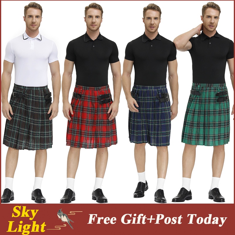 4colors 傳統蘇格蘭短裙成人男士蘇格蘭服裝萬聖節派對節日服裝男士棉裙