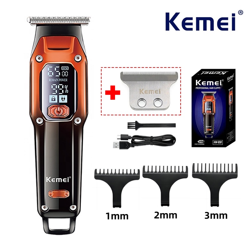 Kemei KM-658 專業理髮器液晶顯示理髮機無繩理髮器男士理髮店沙龍