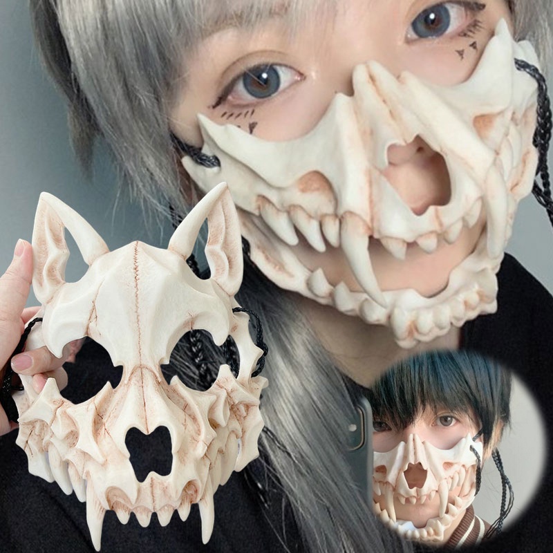 動物骷髏面具老虎狼人骨頭面具萬聖節派對面具聖誕角色扮演派對道具裝扮服裝