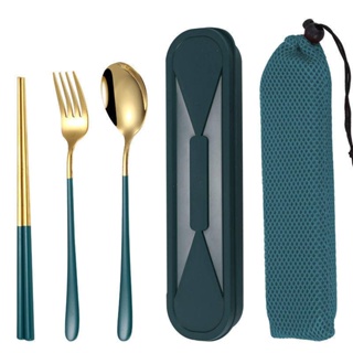 韓式304不銹鋼餐具套裝筷子勺子叉子三件套創意可愛學生便捷餐具優品