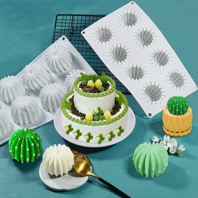 8腔仙人掌矽膠模具diy慕斯蛋糕模具巧克力中國白果凍果凍/布丁模具蠟燭手工皂模具