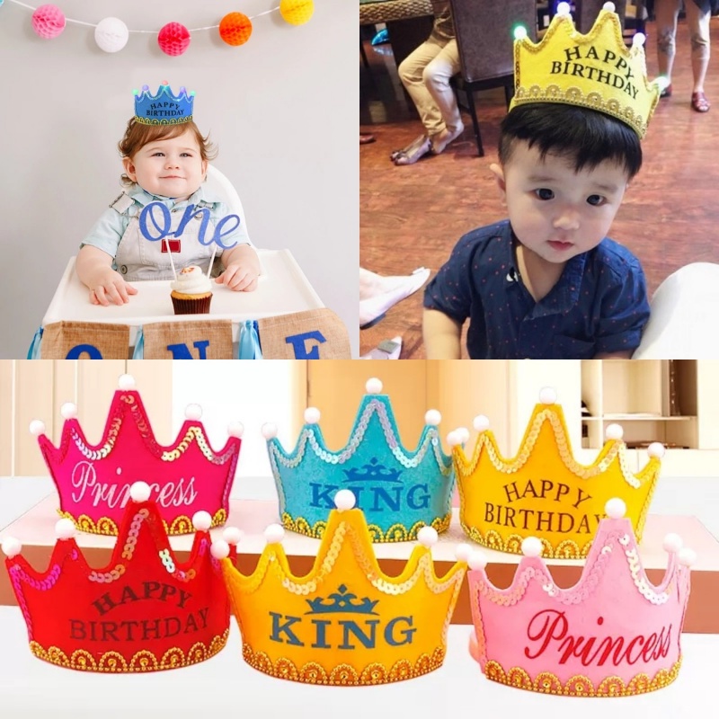 【庫存】 Led生日快樂派對公主王子皇冠帽子ins發光頭帶嬰兒送禮會男孩女孩聖誕裝飾用品