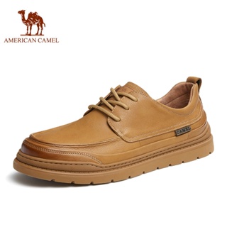 American CAMEL男士復古磨砂皮百搭舒適軟底商務休閒工裝皮鞋