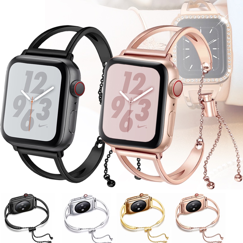 金屬鑽石錶殼鋼手鍊錶帶適用於 Apple Watch 系列 8 7 6 5 4 3 49mm 45mm iwatch 4