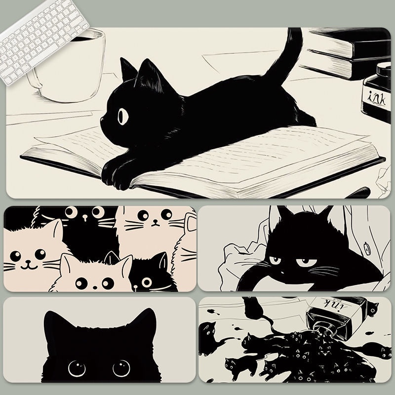 ✡滑鼠墊✡ 現貨 手繪貓咪 滑鼠墊 超大號 可愛 簡約鍵盤墊電腦遊戲辦公桌墊鎖邊可訂製
