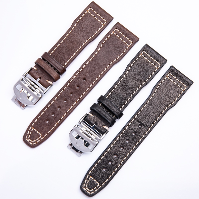 棕黑色表带真皮手表配件适用于IWC万国表表带飞行员 IW327004 20mm21mm皮革表带