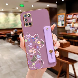 YBD 可愛小熊手機殼適用於 OPPO A52 A92 同色支架防震相機保護套軟矽膠後蓋