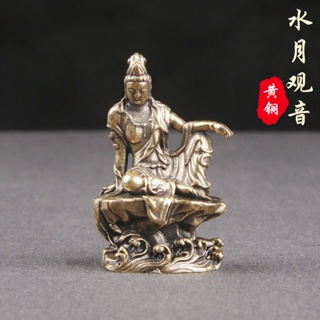 純黃銅水月觀音桌面擺件觀世音菩薩神像銅雕工藝品佛像