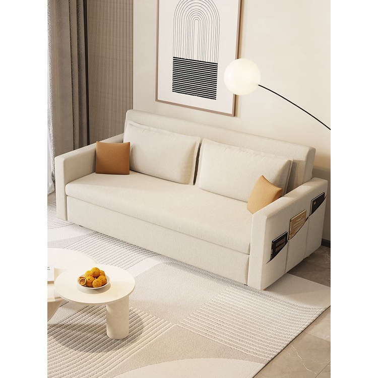 現代簡約沙發床兩用小戶型可儲物推拉客廳雙人忌廉風多功能折疊床