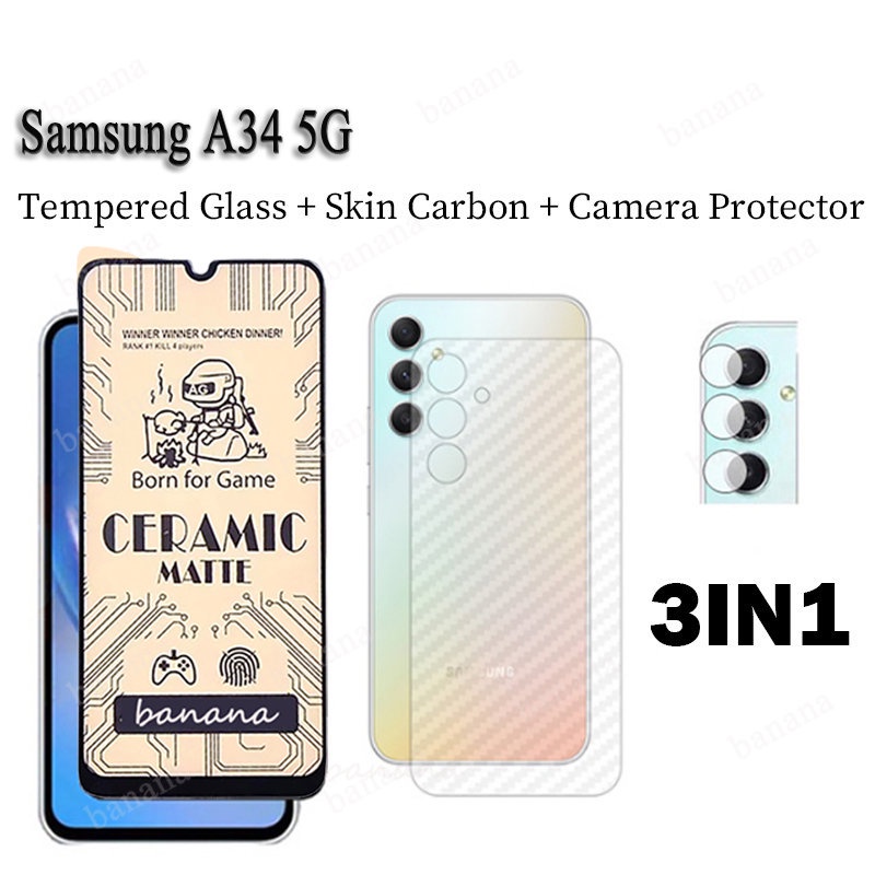 SAMSUNG 3 合 1 三星 A34 5G 陶瓷玻璃膜三星 Galaxy Galaxy A73 A23 A53 A7