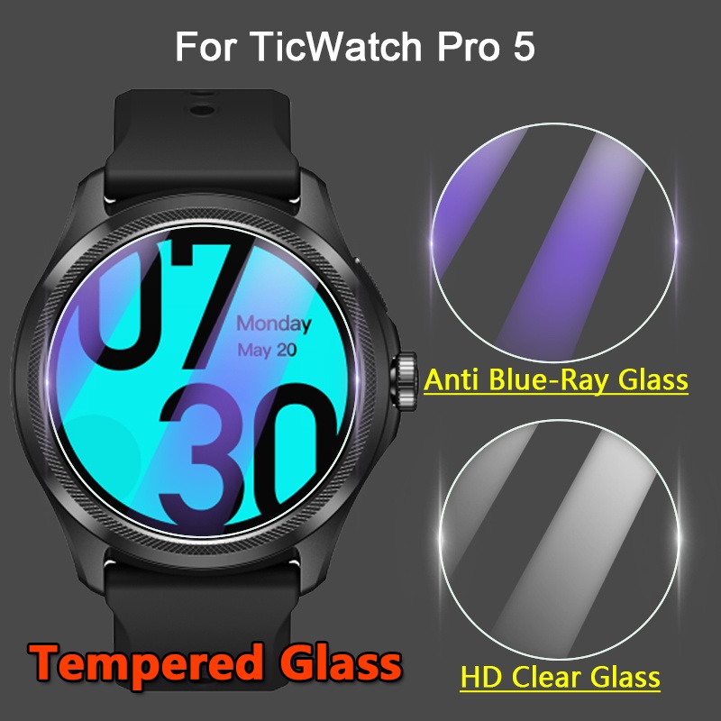 Ticwatch Pro 5 智能手錶屏幕保護膜 2.5D 9H 超清晰/防藍光鋼化玻璃膜