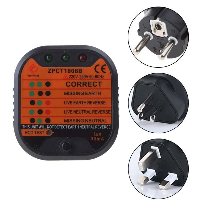 Pcf* 插座測試儀 CAT II 300V 英國 EU-US 電壓檢測器牆壁插頭斷路器查找器