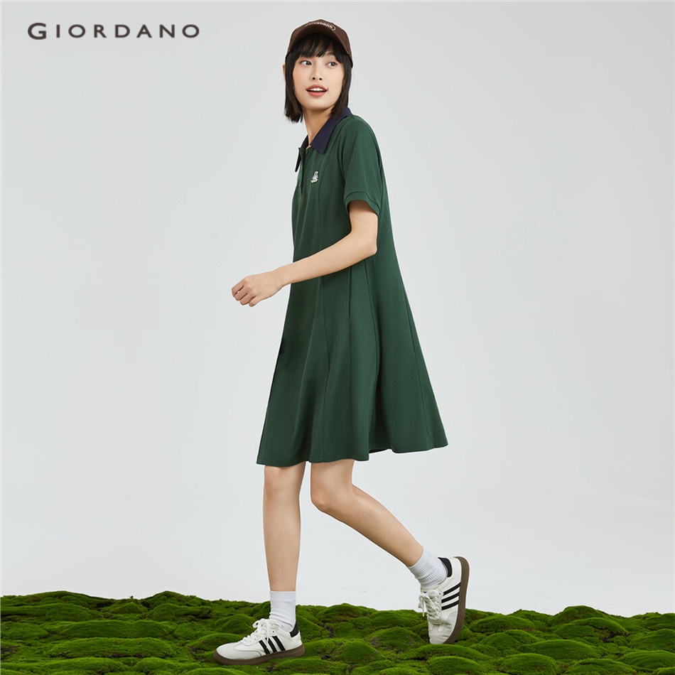 Giordano WOMEN 企鵝刺繡華夫格馬球連衣裙 18463214