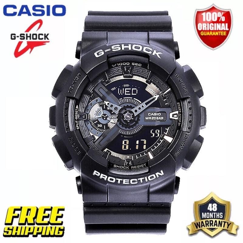 卡西歐 G-Shock (GA-110-1B) 樹脂錶帶手錶男士運動石英手錶防震防水數字手錶