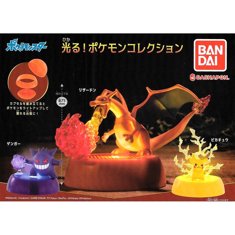 現貨 日本 BANDAI 萬代 神奇寶貝 精靈寶可夢發光底座公仔 扭蛋 轉蛋 玩具 噴火龍 皮卡丘 耿鬼 富士通販