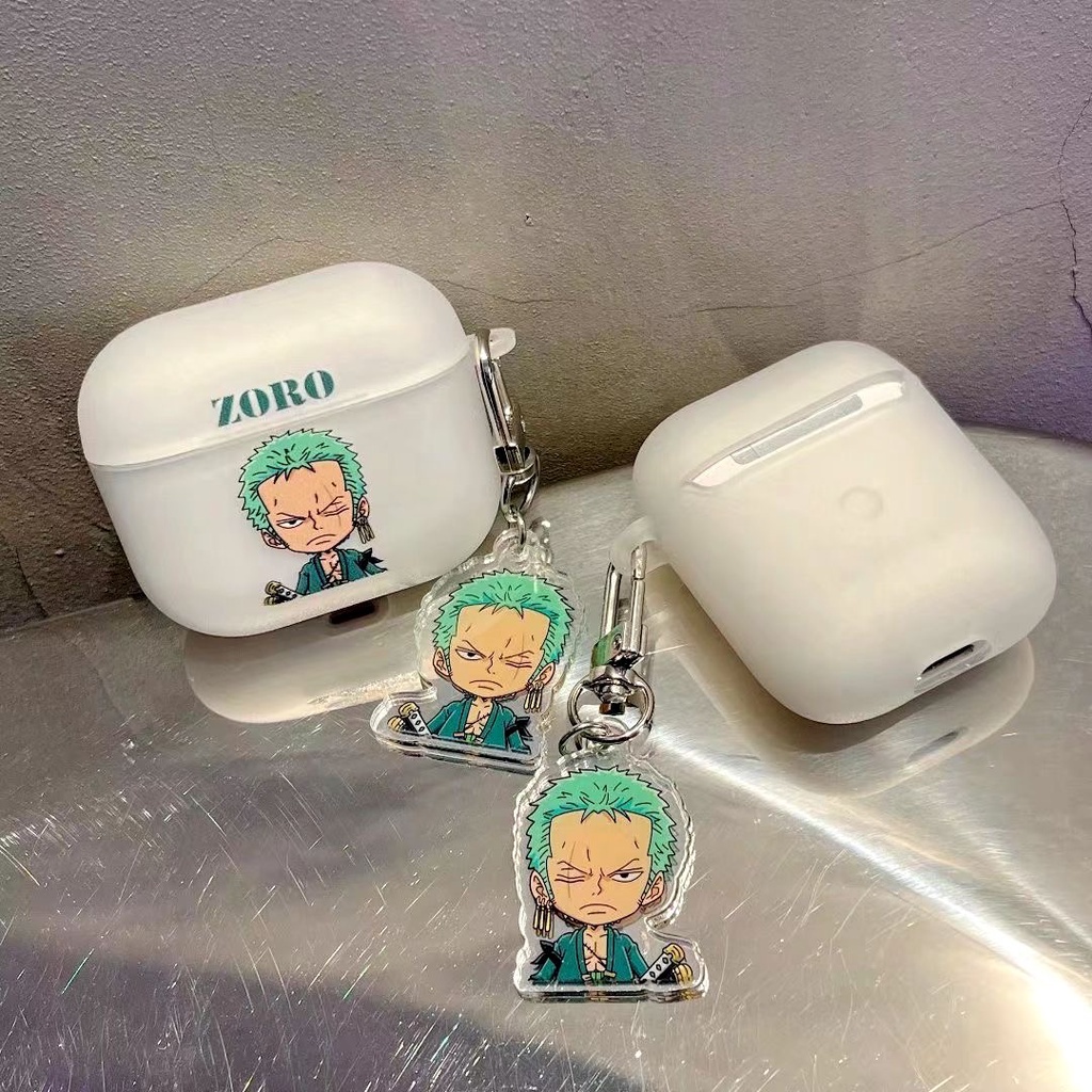 索隆日漫卡通  路飛  魯夫 磨砂軟殼配掛飾 Airpods pro保護套 Airpods1/2/3代藍芽耳機防摔殼