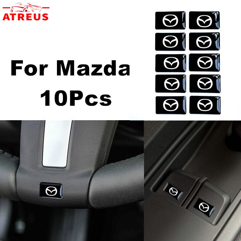10 件裝 3D 汽車貼紙方向盤門窗開關按鈕徽章裝飾汽車配件適用於馬自達 2 3 CX5 CX30 CX8 CX3 馬自