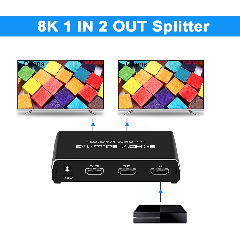 8k HDMI 分配器 1x2 4K@120Hz HDMI2.1 音頻視頻轉換器 1 進 2 出雙顯示器 3D HDR