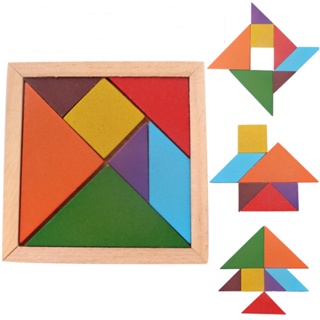 兒童diy益智玩具彩色木製七巧板教學拼圖