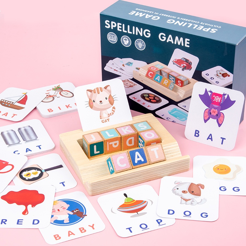 蒙特梭利教具 方塊英文桌遊 方塊字母 魔法拼單字遊戲 拼單詞桌遊 字母配對字卡 英文教具 木製玩具 早教益智啟蒙玩具