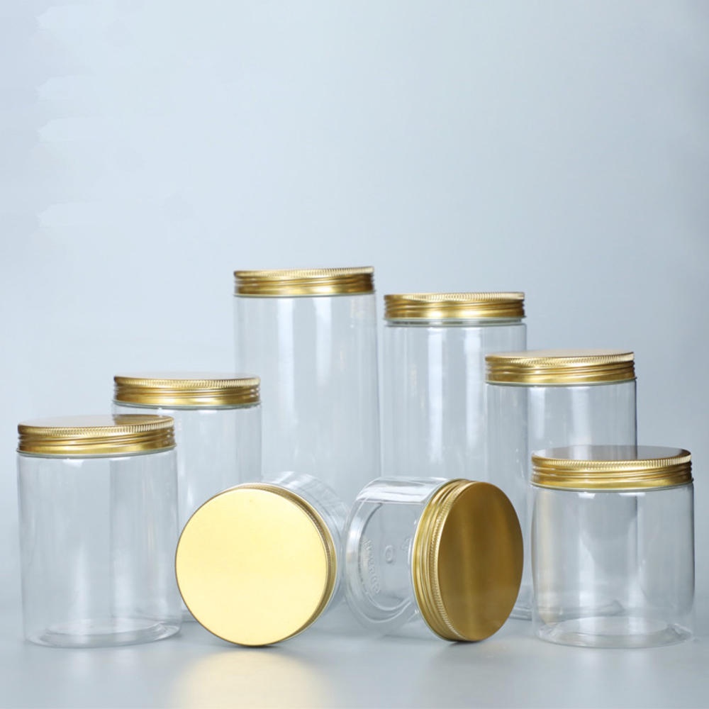 加厚pet食品級透明塑料食品密封罐瓶儲物罐圓形容器蜂蜜餅乾食品罐帶蓋包裝密封容器