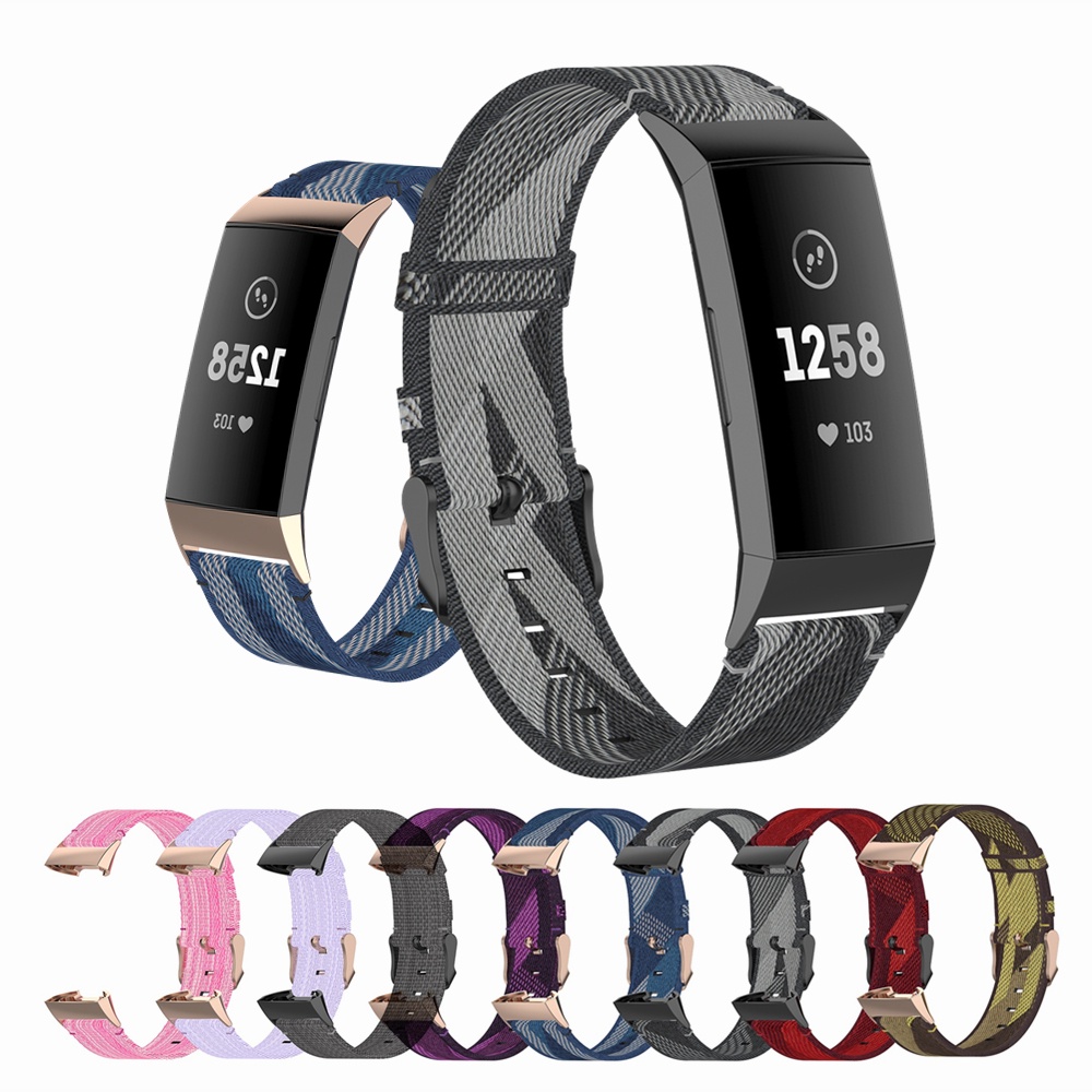 Fitbit Charge 3/3 SE 智能手錶錶帶腕帶配件的尼龍帆布手鍊錶帶 4 錶帶更換錶帶