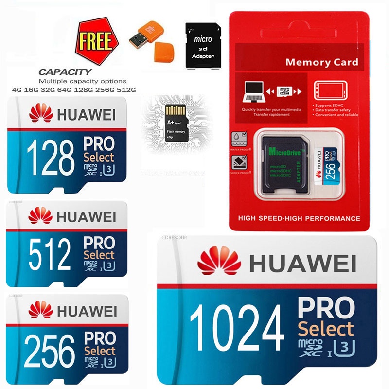 華為存儲卡 PRO Plus Micro SD/tf 卡 128GB 256GB 512GB 1TB C10 U3 免費