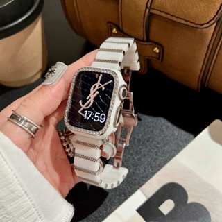 奢華碎銀陶瓷錶帶 一株錶帶 適用於 Apple Watch 9 錶帶 Ultra S8 7 6 SE 蘋果錶帶 45mm