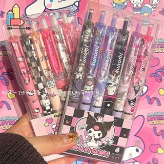 6 支/套 Kulomi Hello Kitty 中性筆按動中性筆 ST 速乾黑色筆 0.5mm 可愛水筆