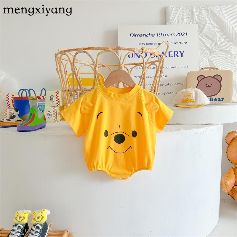 MXY 0-2歲嬰兒衣服黃色小熊熊三角包屁衣 舒適棉造型爬服三角包屁衣