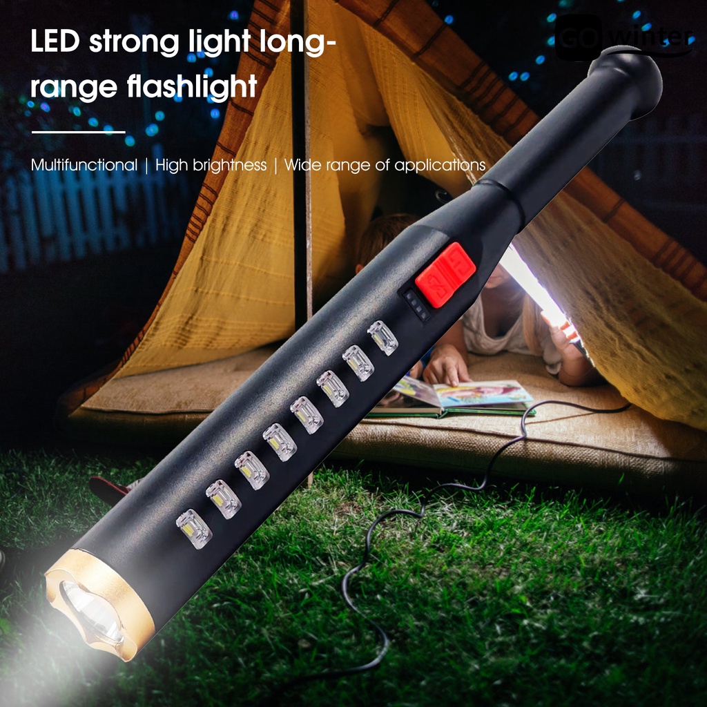 [摩卡運動]LED強光遠射手電筒 電顯USB充電棒球棒 戶外巡邏手電筒 多功能手電