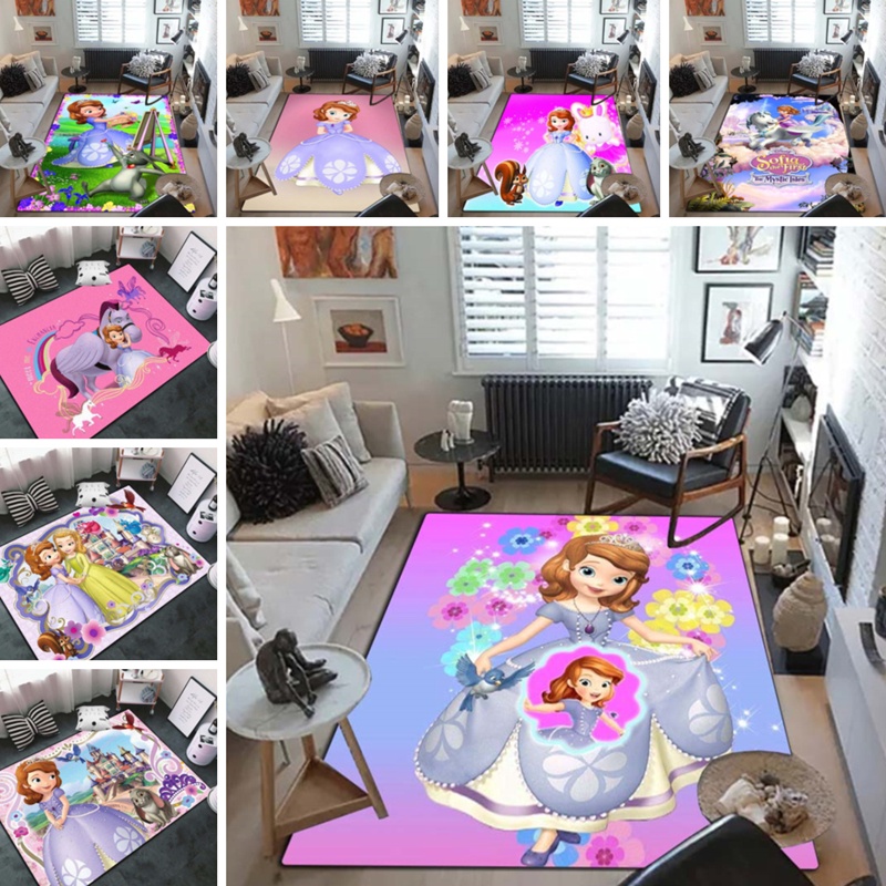 迪士尼索非亞卡通公主地毯客廳臥室沙發墊兒童房裝飾床頭墊可定制
