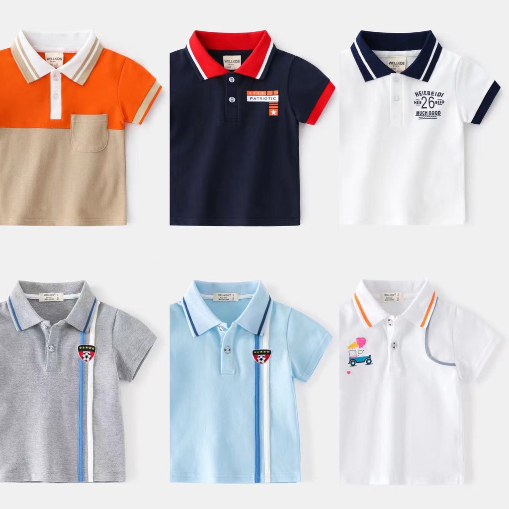 Soffny Kids Polo 衫男童棉 T 恤兒童服裝夏季休閒短袖嬰兒襯衫 Polo kemeja budak le