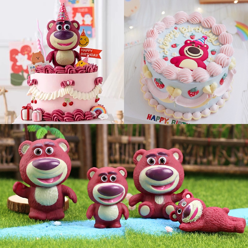 Kawai Lotso 蛋糕裝飾草莓熊蛋糕裝飾迪士尼玩具總動員 PVC 可動人偶動漫卡通模型娃娃兒童玩具兒童禮物