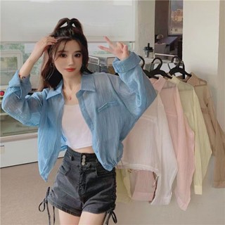 現貨.外套女生 韓版春裝寬鬆薄款防曬衣襯衫外套女夏季2023新款長袖襯衫外搭上衣夏 防曬外套 西裝外套 夏天外套 小外套
