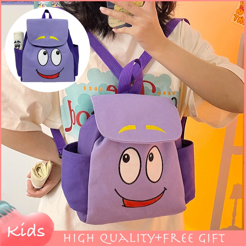 The Explorer Dora 帆布書包兒童女孩男孩幼兒園兒童紫色鉛筆盒書包背包